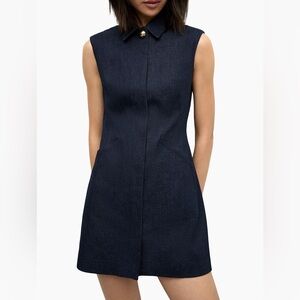 Veronica Beard Serina Sleeveless Denim Dress with Gold Button